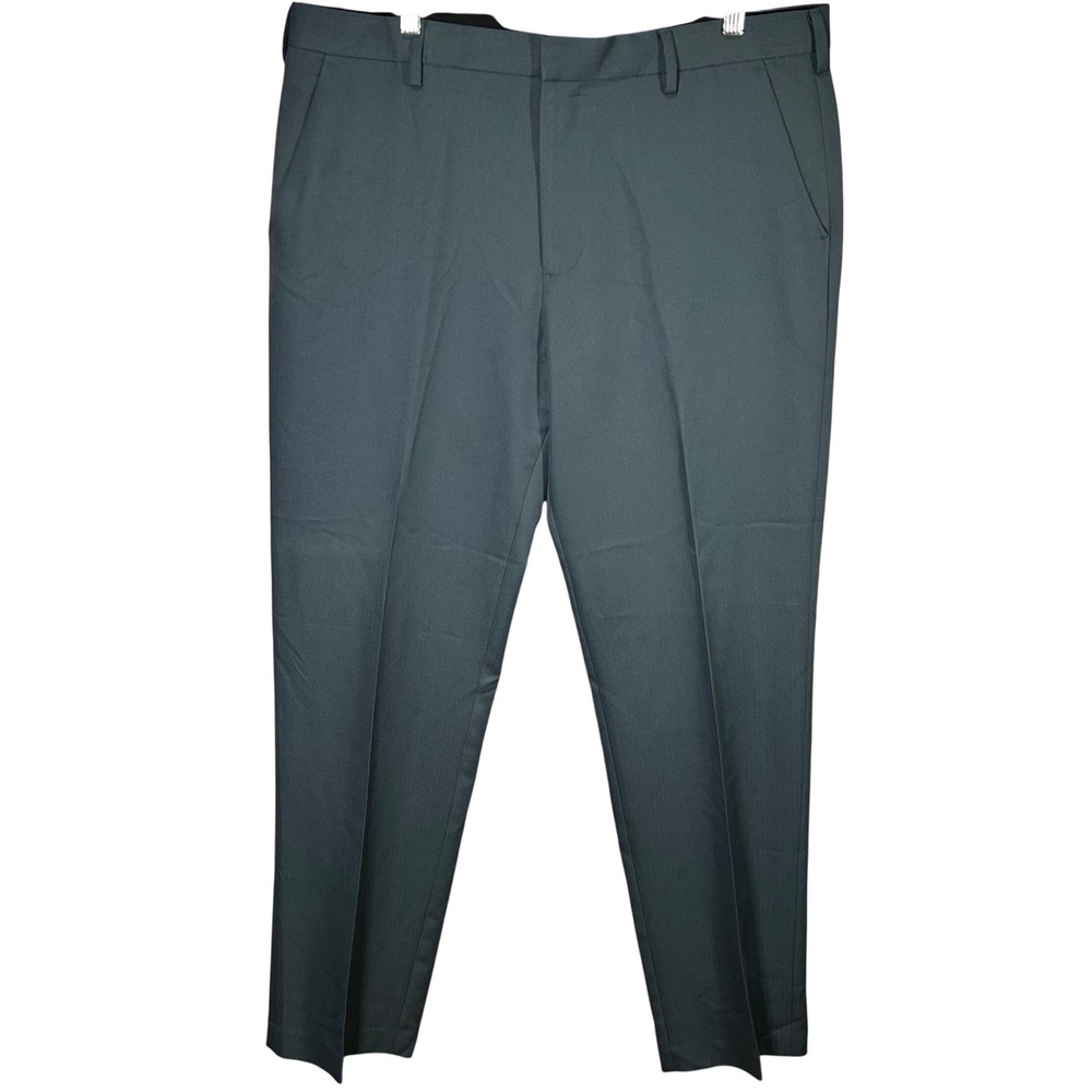 Van Heusen Men's Dress Pants 38x32 Charcoal Gray Flat Front Polyester Blend